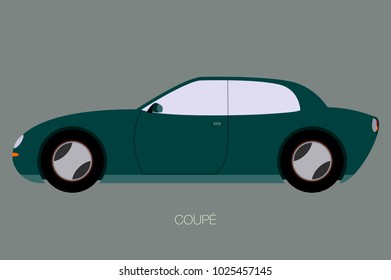 coupe small car, side view, flat draw