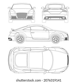 Coupe sport car vector template. Sport car blueprint. Car on white background. Mockup template for branding. Blank vehicle branding mockup.