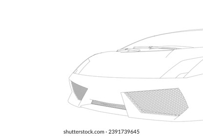 Coupe sport car vector template. Sport car blueprint. Car on white background. Mockup template for branding. Outline drawing of fast sport car from front view.