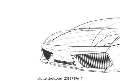 Coupe sport car vector template. Sport car blueprint. Car on white background. Mockup template for branding. Outline drawing of fast sport car from front view.