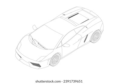 Coupe sport car vector template. Sport car blueprint. Car on white background. Mockup template for branding. Outline drawing of fast sport car from isometric view. 3D