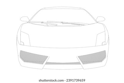 Coupe sport car vector template. Sport car blueprint. Car on white background. Mockup template for branding. Outline drawing of fast sport car from front view.
