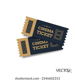 Couple of 3d premium movie tickets with barcode, isolated on white background. 3d theater box ticket vector icon