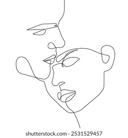 Couple Abstract One Line Drawing. One Line Couple Illustration. Minimalistic Black Lines Drawing. Continuous One Line Abstract Drawing. Modern Scandinavian Design. Vector EPS 10