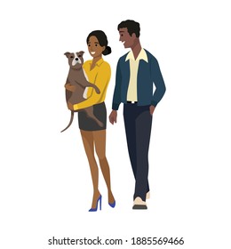 Couple adopting dog flat vector illustration isolated on white background