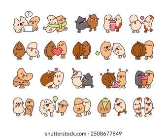 Couple of adorable lucky fetus nut. Cute cartoon characters. Hand drawn style. Vector drawing. Collection of design elements.