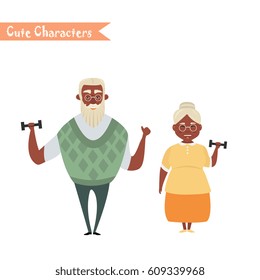 Couple of African American older people. African American Grandmother and grandfather. Vector illustration greeting. Lovely elderly couple