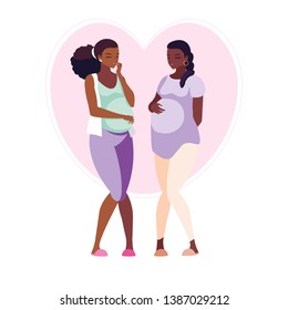 couple of afro pregnancy women in heart