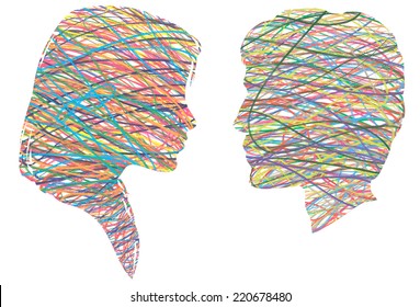 Couple against to each other. Vector illustration.