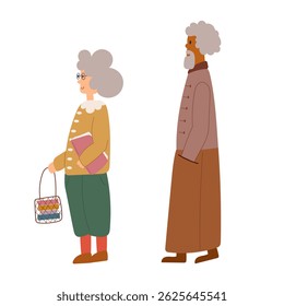 Couple of aged people. Cute aged characters. Trendy couple with grey hair.