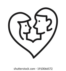 una pareja con una ilustración vectorial de icono cardíaco aislada en blanco