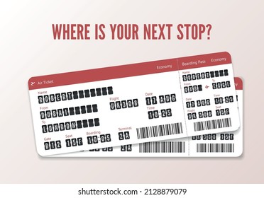 Vielfaches Flugticket-Vektor-Vorlage mit Flughafenboardbriefen für Grafikdesign
