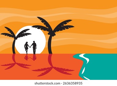 Couple along the beach during sunset 