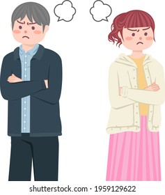 A couple angry with each other and facing outwards.
