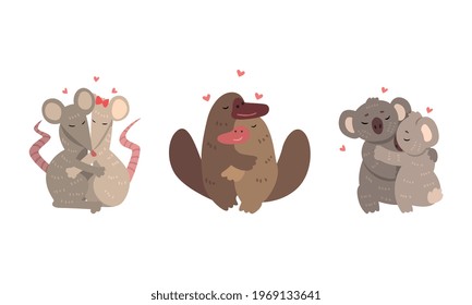 Couple of Animals in Love Embracing Each Other Vector Set