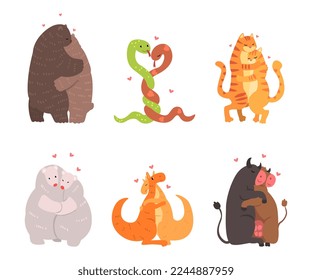 Couple of Animals in Love Embracing Each Other Vector Set