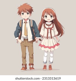 Couple of Anime Boy And Girl Vector Illustration Design