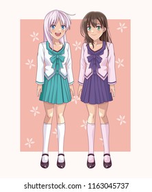Couple of anime students womens