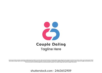 Couple app logo design illustration. Silhouettes of adults men women girlfriends affection person people relationship romance sweetheart happy hug. Casual minimal geometric simple flat icon symbol.