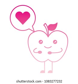 couple apples fruits with speech bubble kawaii character