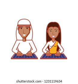 couple of arab and india with keyboard device