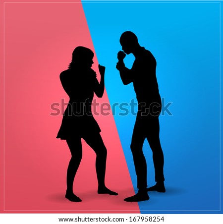 Couple argue fight  : boxing