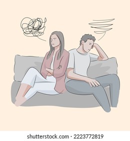 couple argue fighting relationship sitting in sofa not talking to each others ignoring