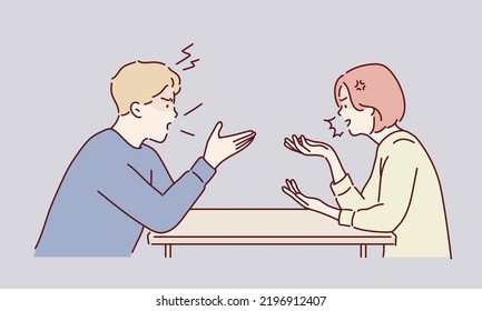 Couple arguing and conflicting. Hand drawn style vector design illustrations.