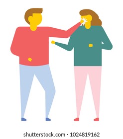 Couple arguing each other having problems in relationship, flat vector icon 