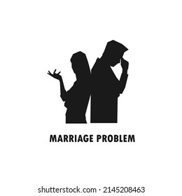 Couple arguing, marriage problems simple black vector silhouette illustration.