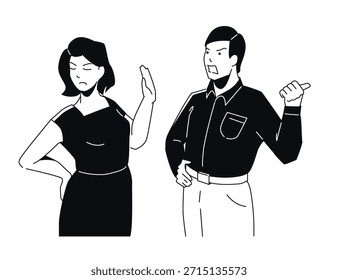 Couple Argument - Black and White Flat Design Illustration