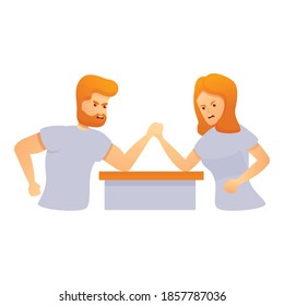 Couple arm wrestling icon. Cartoon of couple arm wrestling vector icon for web design isolated on white background