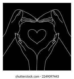 Couple arms forming heart with space inside. Love inside loving hands in square. Valentine's day. Black vector silhouette illustration.