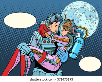 Couple astronauts in love man woman