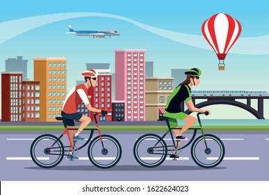 couple athletes in bicycle characters vector illustration design