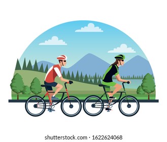couple athletes in bicycle characters vector illustration design