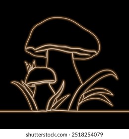 A couple of autumn mushrooms icon neon glow vector illustration concept