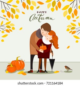 Couple in autumn, vector illustration