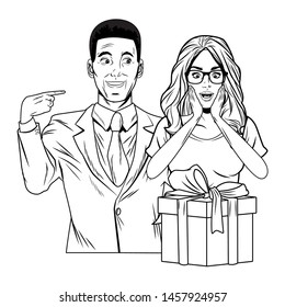 couple avatar afroamerican man woman with glasses profile picture cartoon character portrait in black and white vector illustration graphic design