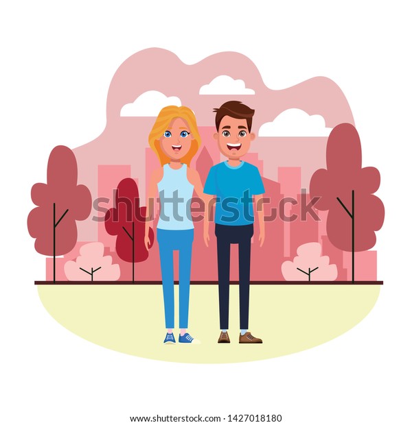 Couple Avatar Brunette Man Smiling Blonde Stock Vector Royalty