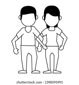 couple avatar cartoon character in black and white