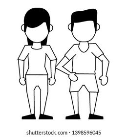 couple avatar cartoon character in black and white