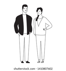couple avatar cartoon character  with casual fashion clothes vector illustration graphic design