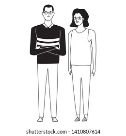 couple avatar cartoon character  with casual fashion clothes vector illustration graphic design
