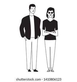 couple avatar cartoon character  with fashion casual clothes vector illustration graphic design