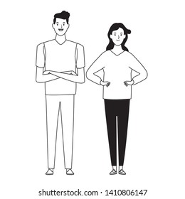 couple avatar cartoon character  with fashion casual clothes vector illustration graphic design