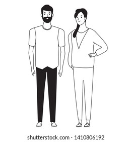 couple avatar cartoon character  with fashion casual clothes vector illustration graphic design