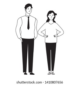 couple avatar cartoon character  with fashion casual clothes and business suit vector illustration graphic design