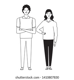 couple avatar cartoon character  with fashion casual clothes vector illustration graphic design