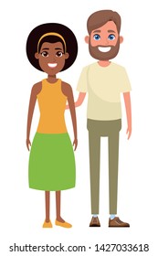 couple avatar man with beard and afroamerican woman wearing bandana profile picture cartoon character portrait vector illustration graphic design